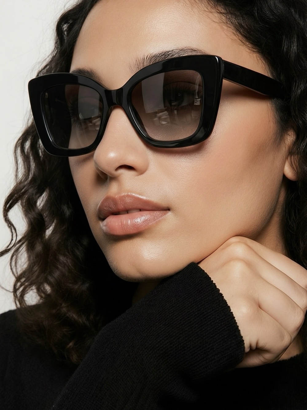 Salvatore Ferragamo Black Oversized Cat-Eye Sunglasses with Gradient Lenses